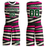 Custom Black Green Hot Pink Cream-White Abstract Stripes Round Neck Sublimation Basketball Uniform Jersey