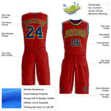 Custom Red US Navy Blue-Yellow Abstract Curved Lines Round Neck Sublimation Basketball Uniform Jersey