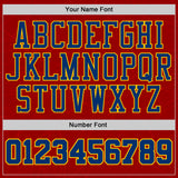 Custom Red US Navy Blue-Yellow Abstract Curved Lines Round Neck Sublimation Basketball Uniform Jersey