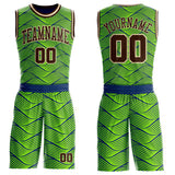 Custom Neon Green Brown Blue-Cream Abstract Wave Round Neck Sublimation Basketball Uniform Jersey