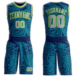 Custom Blue Gray Navy-Neon Green Abstract Tech Geometric Lines Round Neck Sublimation Basketball Uniform Jersey