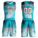 Custom Lakes Blue White-Black Marble Swirl Liquid Fluid Round Neck Sublimation Basketball Uniform Jersey