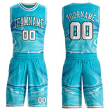 Custom Lakes Blue White-Black Marble Swirl Liquid Fluid Round Neck Sublimation Basketball Uniform Jersey