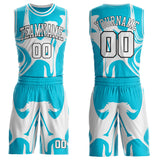 Custom Lakes Blue White-Black Marble Swirl Liquid Fluid Round Neck Sublimation Basketball Uniform Jersey