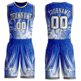 Custom Thunder Blue White-Black Marble Swirl Liquid Fluid Round Neck Sublimation Basketball Uniform Jersey