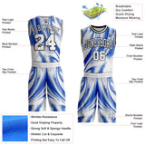 Custom Thunder Blue White-Black Marble Swirl Liquid Fluid Round Neck Sublimation Basketball Uniform Jersey