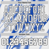 Custom Thunder Blue White-Black Marble Swirl Liquid Fluid Round Neck Sublimation Basketball Uniform Jersey