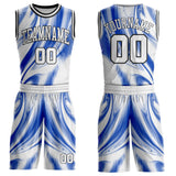 Custom Thunder Blue White-Black Marble Swirl Liquid Fluid Round Neck Sublimation Basketball Uniform Jersey