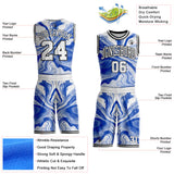 Custom Thunder Blue White-Black Marble Swirl Liquid Fluid Round Neck Sublimation Basketball Uniform Jersey