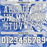 Custom Thunder Blue White-Black Marble Swirl Liquid Fluid Round Neck Sublimation Basketball Uniform Jersey