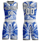 Custom Thunder Blue White-Black Marble Swirl Liquid Fluid Round Neck Sublimation Basketball Uniform Jersey
