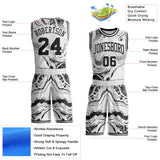 Custom White Black-Gray Marble Swirl Liquid Fluid Round Neck Sublimation Basketball Uniform Jersey