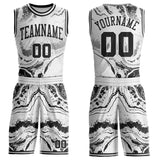 Custom White Black-Gray Marble Swirl Liquid Fluid Round Neck Sublimation Basketball Uniform Jersey