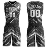 Custom Black-White Marble Swirl Liquid Fluid Round Neck Sublimation Basketball Uniform Jersey