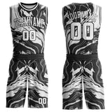 Custom Black-White Marble Swirl Liquid Fluid Round Neck Sublimation Basketball Uniform Jersey