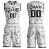 Custom White-Black Marble Swirl Round Neck Sublimation Basketball Uniform Jersey