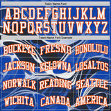 Custom Thunder Blue White Orange Black-Yellow Marble Swirl Round Neck Sublimation Basketball Uniform Jersey