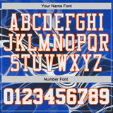 Custom Thunder Blue White Orange Black-Yellow Marble Swirl Round Neck Sublimation Basketball Uniform Jersey