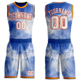 Custom Blue White Orange Black-Yellow Marble Swirl Round Neck Sublimation Basketball Uniform Jersey