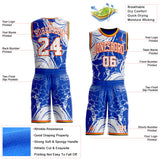 Custom Thunder Blue White Orange Black-Yellow Marble Swirl Round Neck Sublimation Basketball Uniform Jersey
