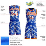 Custom Thunder Blue White Orange Black-Yellow Marble Swirl Round Neck Sublimation Basketball Uniform Jersey
