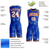Custom Thunder Blue White Orange Black-Yellow Marble Swirl Round Neck Sublimation Basketball Uniform Jersey