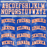 Custom Thunder Blue White Orange Black-Yellow Marble Swirl Round Neck Sublimation Basketball Uniform Jersey