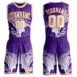 Custom Purple White-Bay Orange Marble Swirl Liquid Fluid Round Neck Sublimation Basketball Uniform Jersey