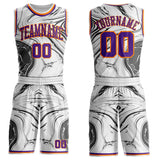 Custom White Purple Gray-Bay Orange Marble Swirl Liquid Fluid Round Neck Sublimation Basketball Uniform Jersey