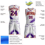 Custom White Purple-Bay Orange Marble Swirl Liquid Fluid Round Neck Sublimation Basketball Uniform Jersey