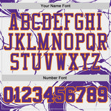 Custom White Purple-Bay Orange Marble Swirl Liquid Fluid Round Neck Sublimation Basketball Uniform Jersey