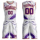 Custom White Purple-Bay Orange Marble Swirl Liquid Fluid Round Neck Sublimation Basketball Uniform Jersey