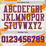 Custom White Purple-Bay Orange Marble Swirl Liquid Fluid Round Neck Sublimation Basketball Uniform Jersey