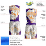 Custom White Purple-Bay Orange Marble Swirl Liquid Fluid Round Neck Sublimation Basketball Uniform Jersey