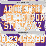 Custom White Purple-Bay Orange Marble Swirl Liquid Fluid Round Neck Sublimation Basketball Uniform Jersey