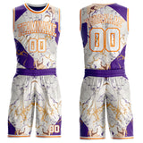 Custom White Purple-Bay Orange Marble Swirl Liquid Fluid Round Neck Sublimation Basketball Uniform Jersey