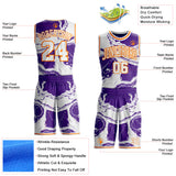 Custom White Purple-Bay Orange Marble Swirl Liquid Fluid Round Neck Sublimation Basketball Uniform Jersey