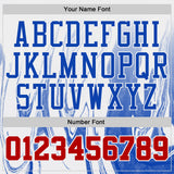Custom White Red-Thunder Blue Marble Swirl Liquid Fluid Round Neck Sublimation Basketball Uniform Jersey