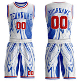 Custom White Red-Thunder Blue Marble Swirl Liquid Fluid Round Neck Sublimation Basketball Uniform Jersey