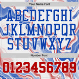 Custom White Red-Thunder Blue Marble Swirl Round Neck Sublimation Basketball Uniform Jersey
