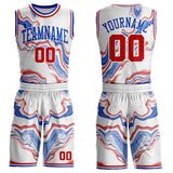 Custom White Red-Thunder Blue Marble Swirl Round Neck Sublimation Basketball Uniform Jersey