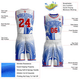 Custom White Red-Thunder Blue Marble Swirl Liquid Fluid Round Neck Sublimation Basketball Uniform Jersey