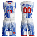 Custom White Red-Thunder Blue Marble Swirl Liquid Fluid Round Neck Sublimation Basketball Uniform Jersey