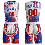 Custom White Red-Thunder Blue Marble Swirl Liquid Fluid Round Neck Sublimation Basketball Uniform Jersey
