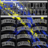 Custom Black Blue Yellow-White Brush Stroke Paint Splash Round Neck Sublimation Basketball Uniform Jersey