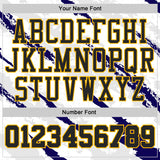 Custom White Black Blue-Gold Brush Stroke Paint Splash Round Neck Sublimation Basketball Uniform Jersey