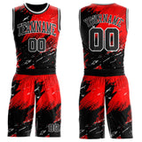 Custom Red Black-White Brush Stroke Paint Splash Round Neck Sublimation Basketball Uniform Jersey