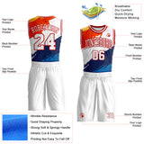 Custom White Blue Orange Yellow-Red Brush Stroke Paint Splash Round Neck Sublimation Basketball Uniform Jersey