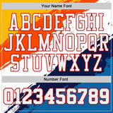 Custom White Blue Orange Yellow-Red Brush Stroke Paint Splash Round Neck Sublimation Basketball Uniform Jersey