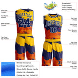 Custom Gold Navy Orange-White Brush Stroke Paint Splash Round Neck Sublimation Basketball Uniform Jersey